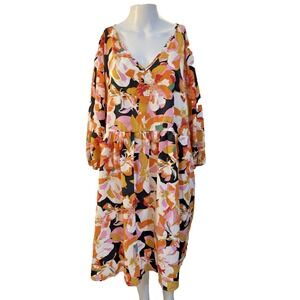 Shein Curve Womans Floral Mini Dress Size 3XL Tropical Beachy Resort Long Sleeve
